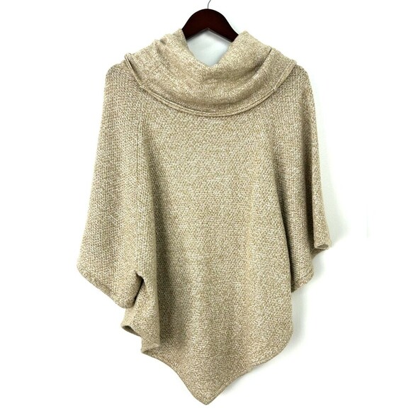 New Directions Weekend Womens Beige Poncho Short Sleeve Cowl Neck Sweater Sz XL - Picture 4 of 10
